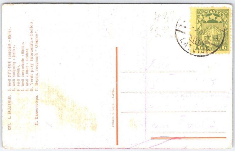 Verdi Composing Otello Opera Postcard - L. Balestrieri Art, Latvia Postmark