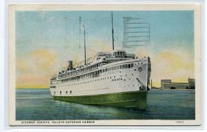 Steamer Juniata Great Lakes Duluth Superior Harbor Minnesota 1934 postcard