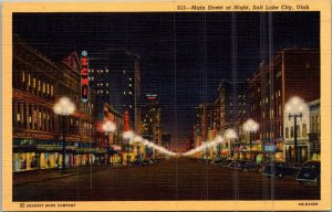 Utah Salt Lake City Main Street At Night Curteich