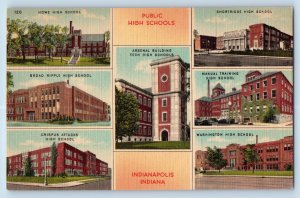Indianapolis Indiana Postcard Public High Schools Building Multiview 1940 Linen