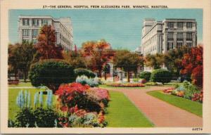 General Hospital From Alexandra Park Winnipeg MB Manitoba Edy Postcard D85