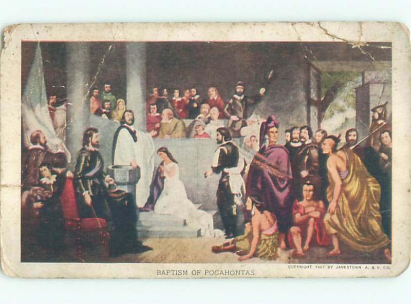 1907 Native Indian BAPTISM OF POCAHONTAS IN JAMESTOWN VIRGINIA VA AC4306