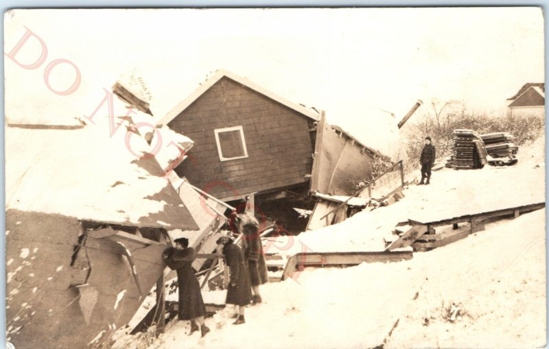 c1910s Odd Fishing Store Ruins RPPC Bait & Tackle Sign Women Real Photo PC A133