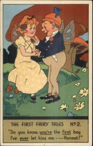 Fantasy First Fairy Tales FIRST KISS Fairy Children Postcard