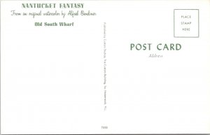 2~Postcards MA, Nantucket  PACIFIC CLUB & OLD SOUTH WHARF Artist Alfred Bendiner