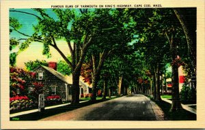 Elms Of Yarmouth Kings Highway Cape Cod Massachusetts MA UNP Linen Postcard D12