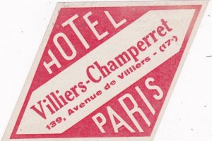 France Paris Hotel Villiers-Champerret Vintage Luggage Label sk2061