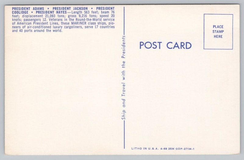 Postcard Ship President Adams Ocean Liners 1960s Chrome Nautical View