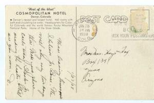 Linen of The Cosmopolitan Hotel Denver Colorado CO 1938