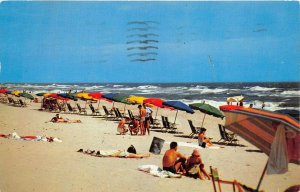 Virginia Beach Virginia 1956 Postcard Sunbathers On Beach Ocean Umbrellas