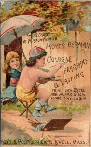 Lowell Mass. Perfumed Victorian Trade Card Boy Hoyt & Co Boy Girl  Beannie - A20