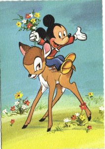 PC DISNEY, MICKEY MOUSE AND BAMBI, Vintage Postcard (b35958)