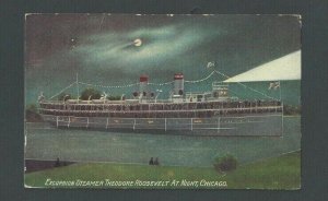 1912 Post Card Excursion Steamer Theodore Roosevelt At Night Chicago IL