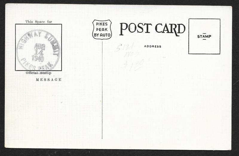 Summit House Pikes Peak Colorado Unused c1940