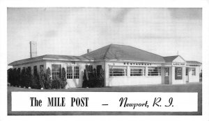 Newport, RI Rhode Island  THE MILE POST RESTAURANT Vintage Roadside B&W Postcard