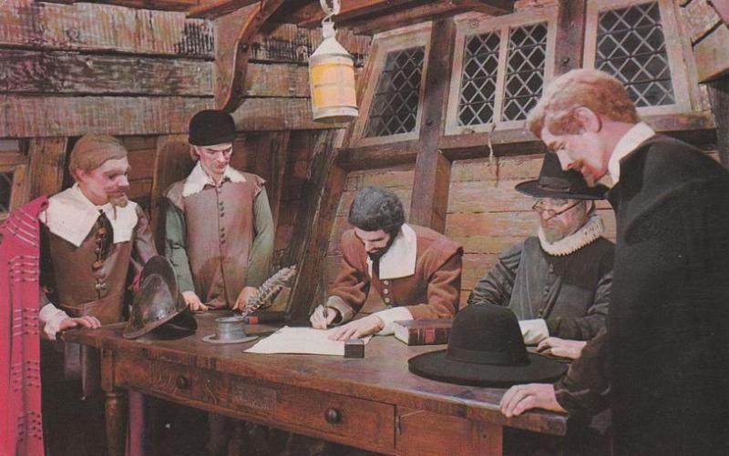 Signing the Maflower Compact - Plymouth MA, Massachusetts