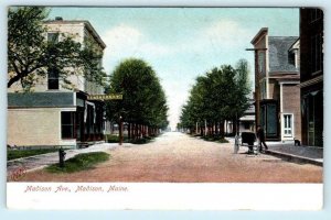 MADISON, Maine ME  Street Scene MADISON AVENUE 1911 Somerset County Postcard 