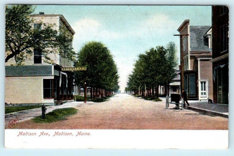 MADISON, Maine ME  Street Scene MADISON AVENUE 1911 Somerset County Postcard 