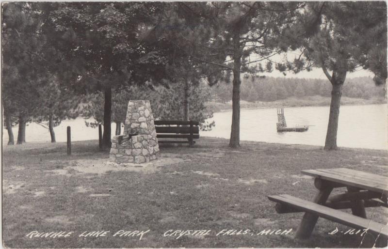 Michigan MI Real Photo RPPC Postcard 1948 CRYSTAL FALLS Runkle Lake PArk Dock 