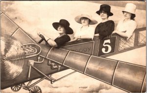 RPPC Postcard Women In Prop Airplane Big Hats Antique 1908-1924 JE7