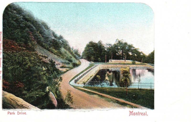 Vintage Postcard Park Drive Pond Monument Roadside Attraction Montreal Canada