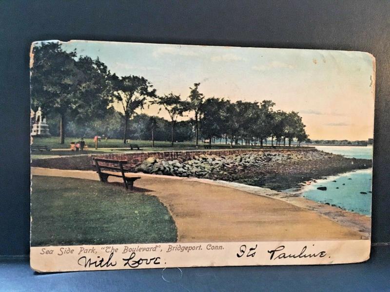 Postcard Antique View of  Sea Side Park, The Boulevard , Bridgeport, CT  Y2