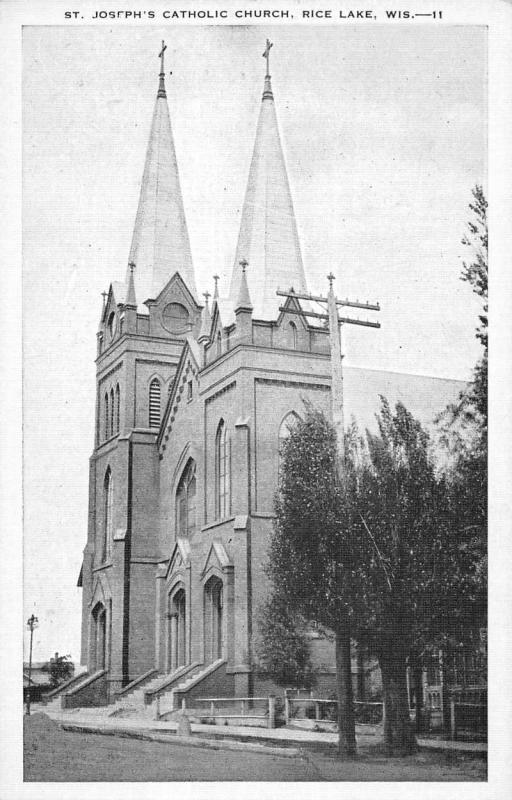 Rice Lake Wisconsin St Josephs Catholic Church Antique Postcard K15465