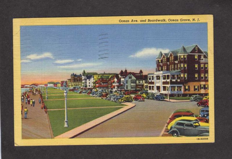 NJ Ocean Ave Boardwalk Houses Hotels Ocean Grove New Jersey  Linen Postcard