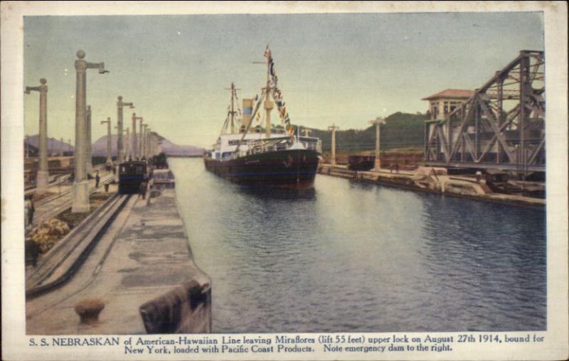 SS Nebraskan American-Hawaiian Line Miraflores Locks Panama Postcard