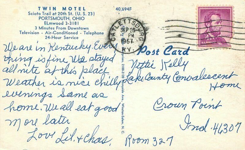 Portsmouth Ohio Twin Motel roadside automobiles Butler Postcard 21-11943