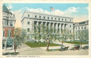 Raleigh North Carolina Wake County Court House, Horse Buggy, Cars 1920s Postcard