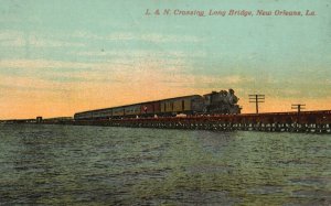 Vintage Postcard 1910's L. & N. Crossing Long Bridge New Orleans Louisiana LA