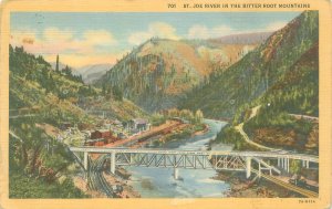 Idaho St Joe River in the Bitter Root Mountains 1945 Linen Postcard Used