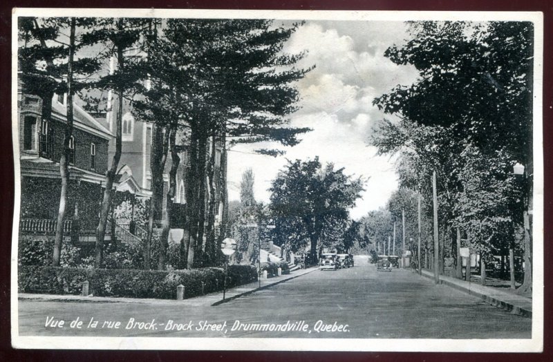 dc818 - DRUMMONDVILLE Quebec Postcard 1930s Brock Street