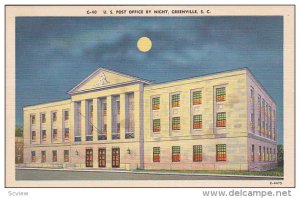 US Post Office at Night, Greenville, South Carolina, 1930-40s