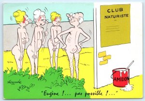 2 Postcards NUDIST CAMP Risque French Comics  CLUB NATURISTE  4x6