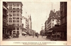 Postcard Washington D.C. F Street View Shopping District Streetcar ~1910 V189