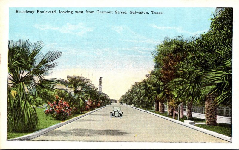 Texas Galveston Broadway Boulevard Looking West From Tremont Street