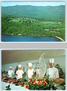 2 Postcards MELVIN VILLAGE, NH ~ Chefs BALD PEAK COLONY CLUB Ice Sculpture 1960s