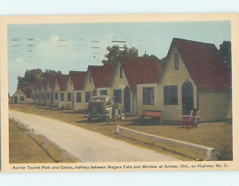 1940's OLD CAR AT TOURIST PARK CABINS MOTEL Aylmer - Near St. Thomas ON c4129