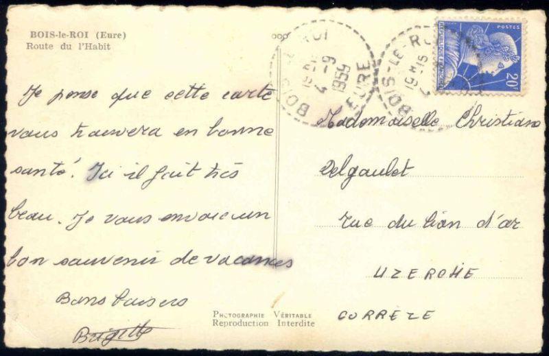 france, BOIS-LE-ROI, Route du l'Habit, Car (1959) RPPC