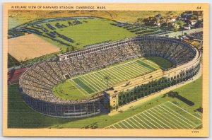 Vintage Linen Postcard Airplane View of Harvard Stadium Cambridge Mass