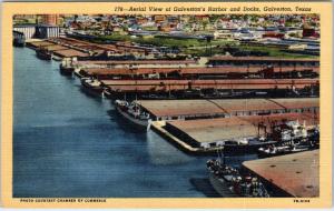 GALVESTON, TX Texas  Aerial View    HARBOR & DOCKS     c1940s   Linen  Postcard