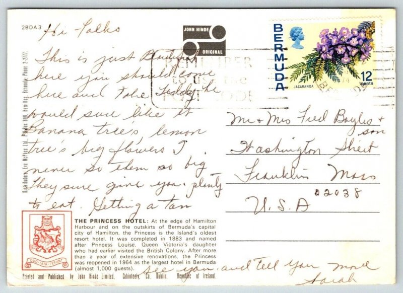 The Princess Hotel, Bermuda  - 1974 - Postcard