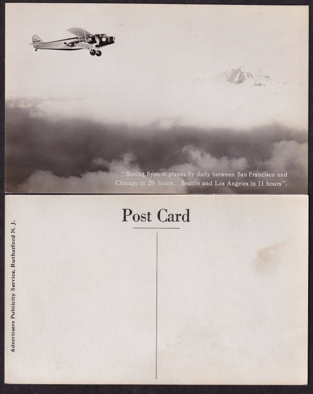 1928 Boeing 80 in flight, CAM 18 tail number 793K, real photo unused RPPC
