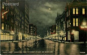 IA, Des Moines, Iowa, Walnut Street, Looking West, Night Scene, No. P-23522