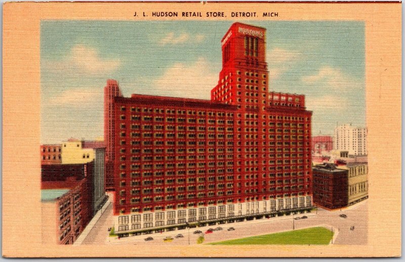 Hudson Retail Store Detroit Michigan Street View & High-Rise Building Postcard