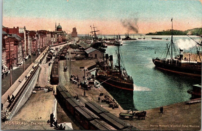 Montreal Harbour Canada Railroad Tracks Train Ships Antique Postcard DB UNP 