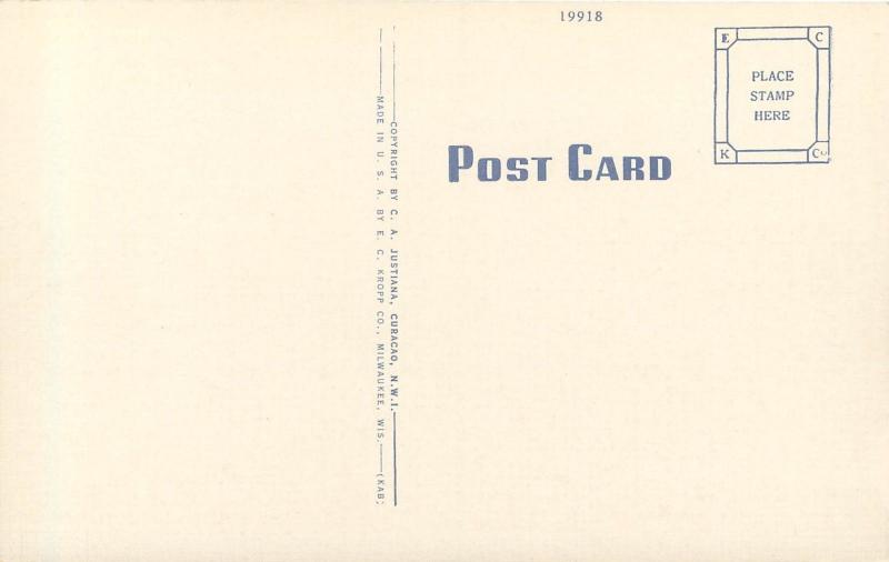 Linen Postcard; Waterfront, La Marina-Punda, Curacao, N.W.I. Caribbean Islands