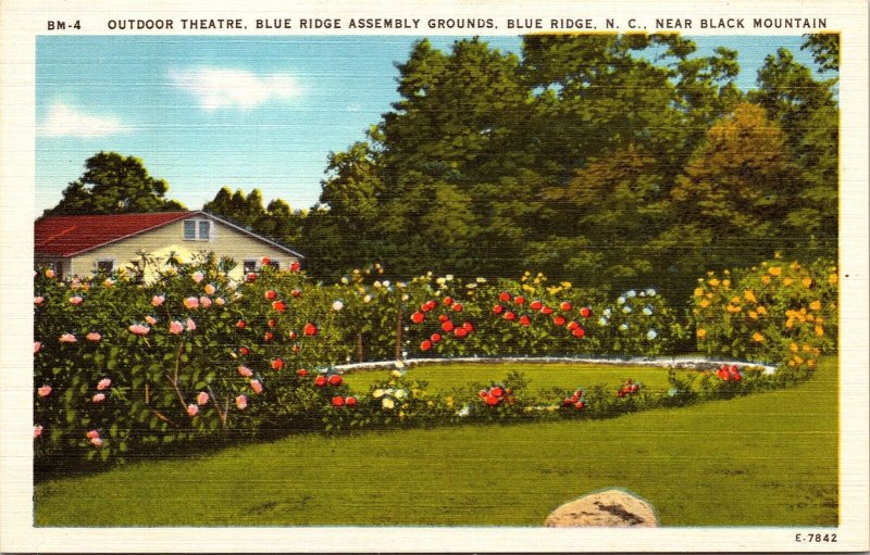 Outdoor Theatre Blue Ridge Assembly Grounds North Carolina NC Linen Postcard VTG 